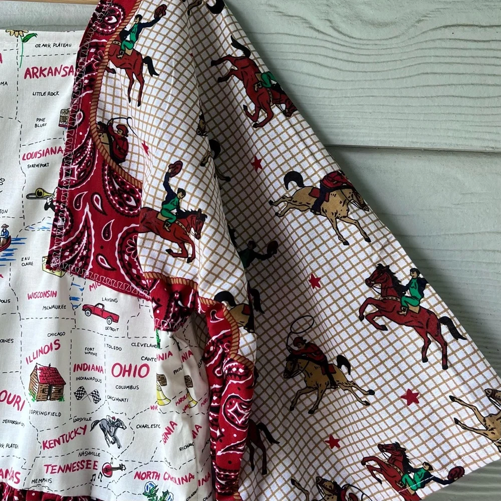 Western Rodeo | US Map | Handmade Bandana Dress SKU 05296 Red/Cowboy - Picture 8 of 16